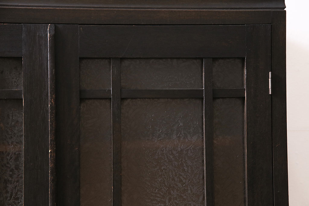 和製アンティーク　大正ロマン薫る結霜ガラスがおしゃれな本箱(ブックケース、収納棚、戸棚)(R-047198)