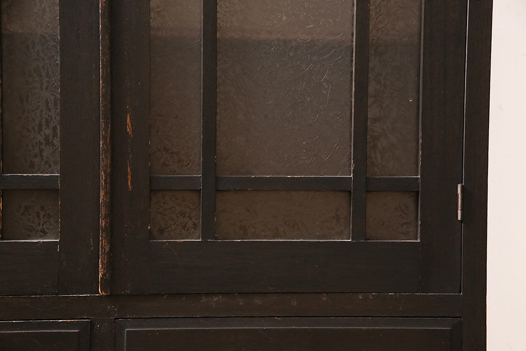 和製アンティーク　大正ロマン薫る結霜ガラスがおしゃれな本箱(ブックケース、収納棚、戸棚)(R-047198)