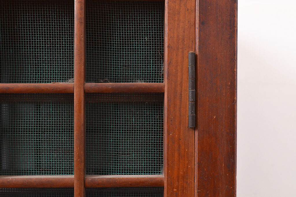 和製アンティーク　シンプルな格子デザインが素敵な蠅帳収納棚(はえ帳、はい帳、戸棚、キャビネット)(R-047227)