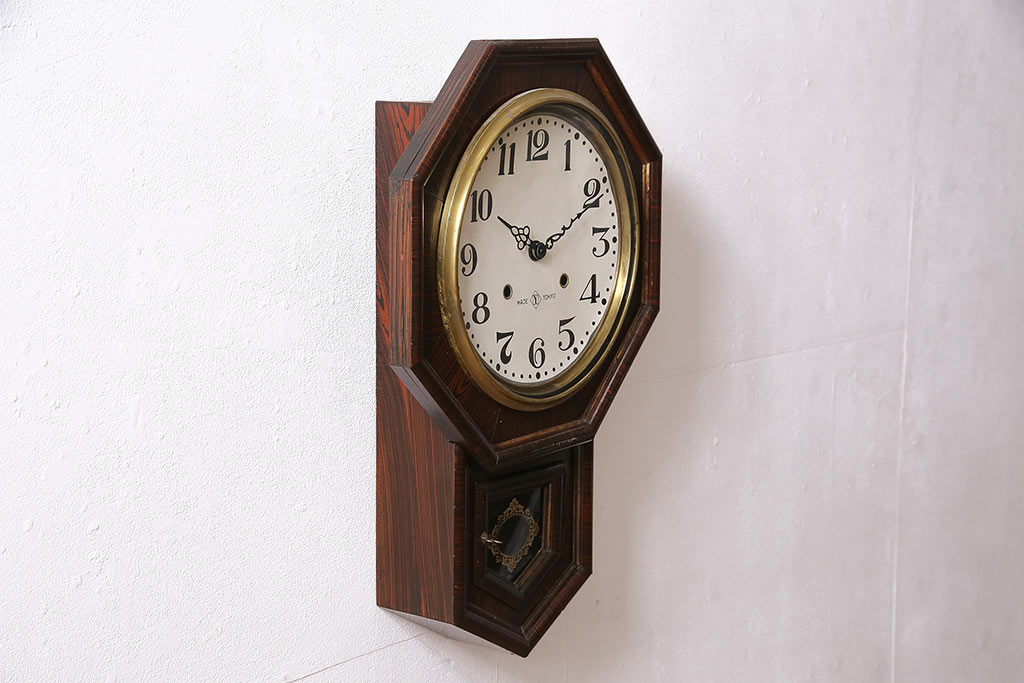 アンティーク時計 電池式　針のデザインがお洒落な八角柱時計(掛け時計)(R-047249)