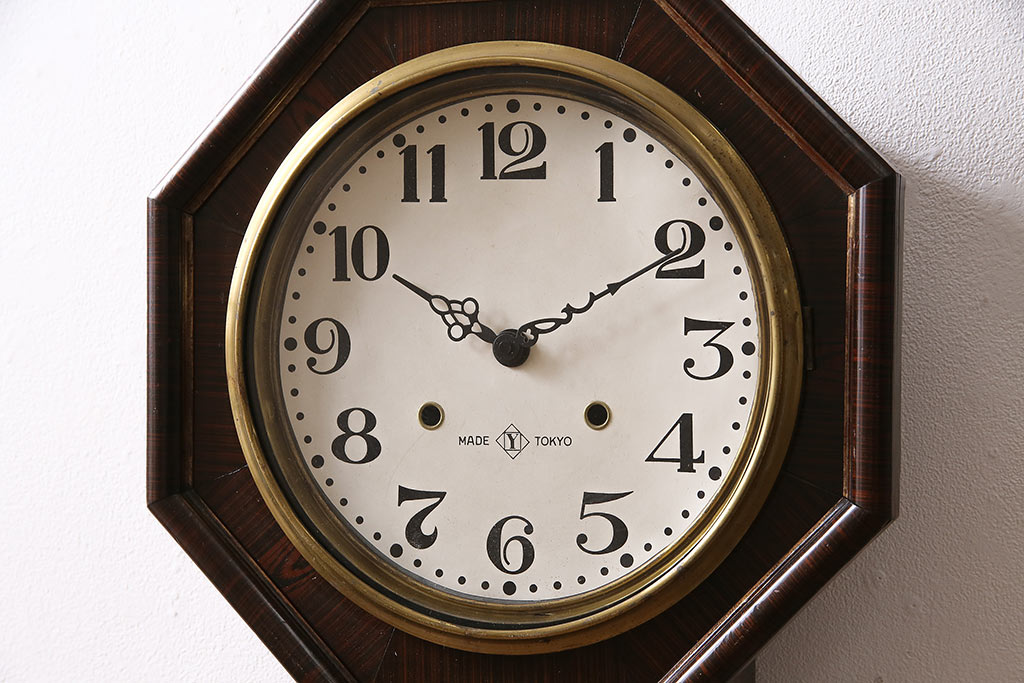 アンティーク時計 電池式　針のデザインがお洒落な八角柱時計(掛け時計)(R-047249)