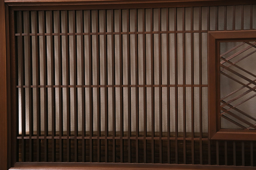 アンティーク建具　繊細に並んだ細い桟に組子が映える筬欄間(オサランマ、明り取り、建具)(R-047256)