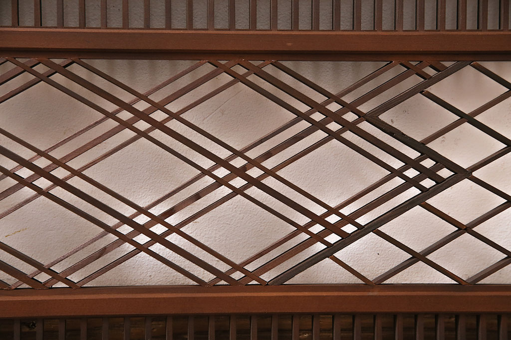 アンティーク建具　繊細に並んだ細い桟に組子が映える筬欄間(オサランマ、明り取り、建具)(R-047256)