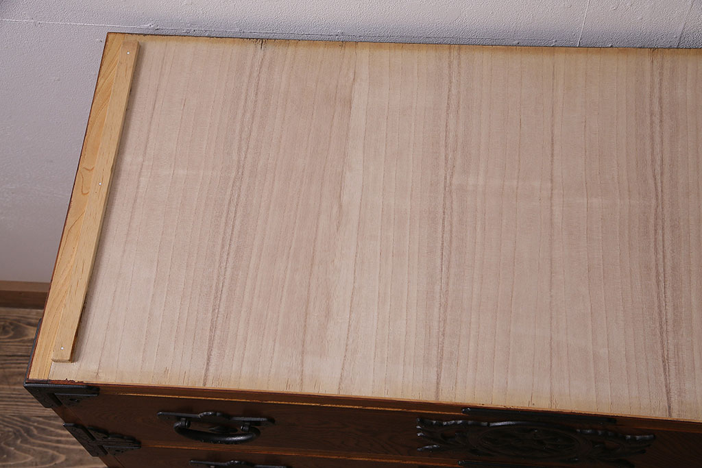 和製ヴィンテージ　岩谷堂箪笥　天板と脚を付けてリメイク!迫力ある杢目が魅力のチェスト(箪笥、引き出し、和タンス、サイドボード、ビンテージ)(R-047332)