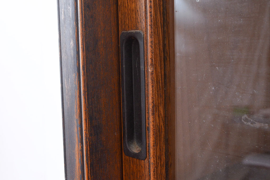 和製アンティーク　前面栓材　大正ロマンやレトロスタイルに合うガラス戸棚(収納棚、キャビネット)(R-047381)