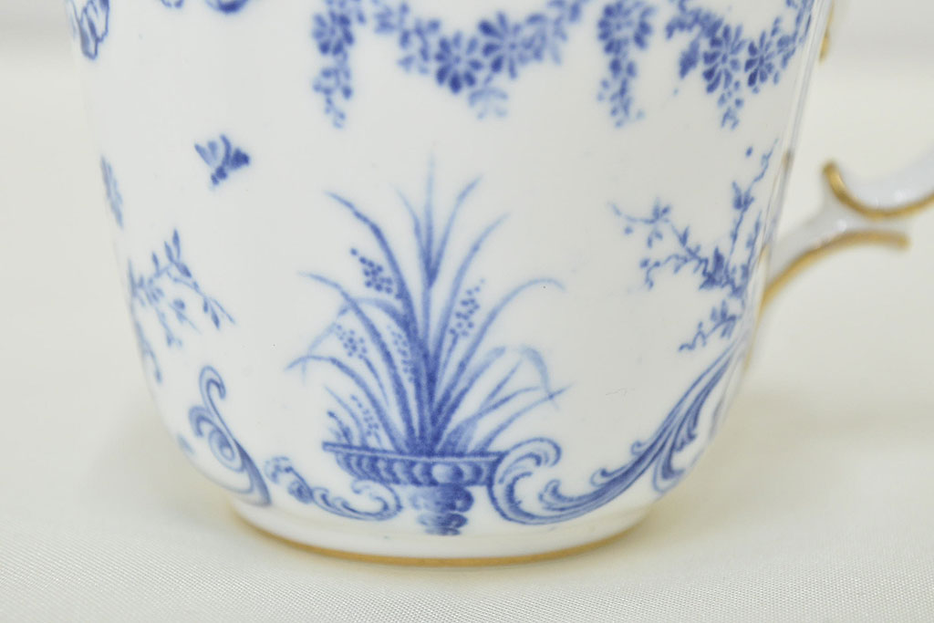 イギリス　1898年　ロイヤルクラウンダービー　印判花籠図　モカカップ&ソーサー(ROYAL CROWN DERBY、洋食器)(R-047442)