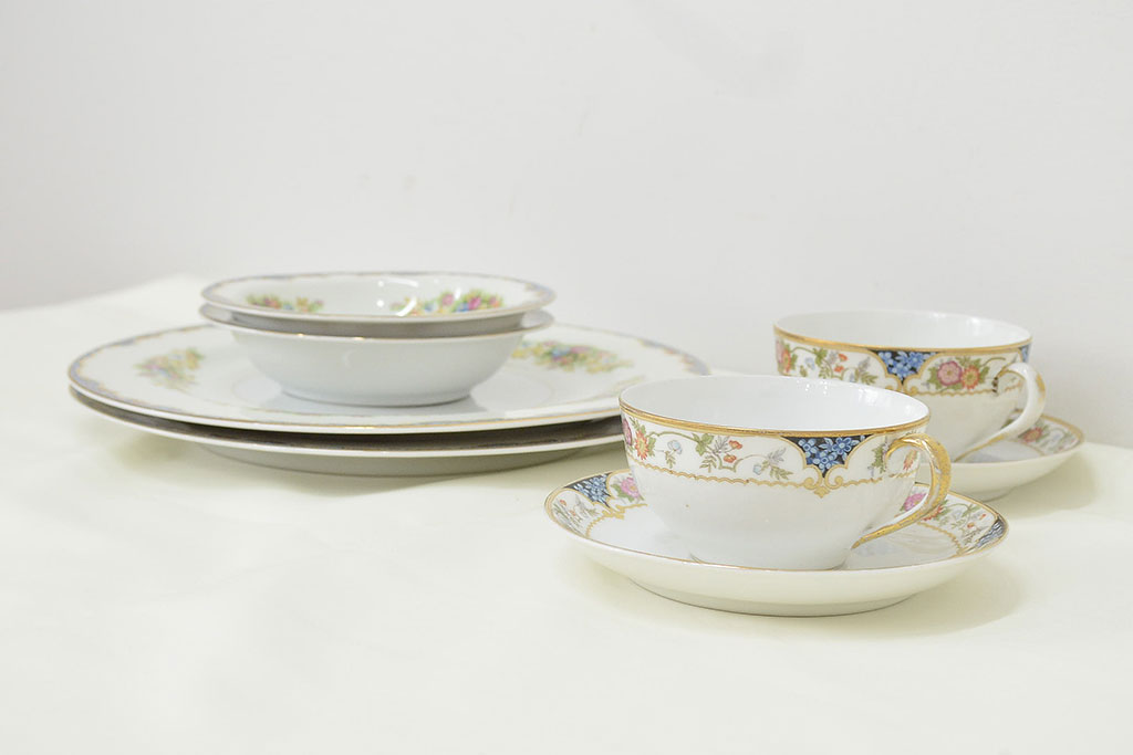 オールドノリタケ　カップ&ソーサー2客　KPM皿　大・小各2枚(洋食器、Noritake)(R-047444)