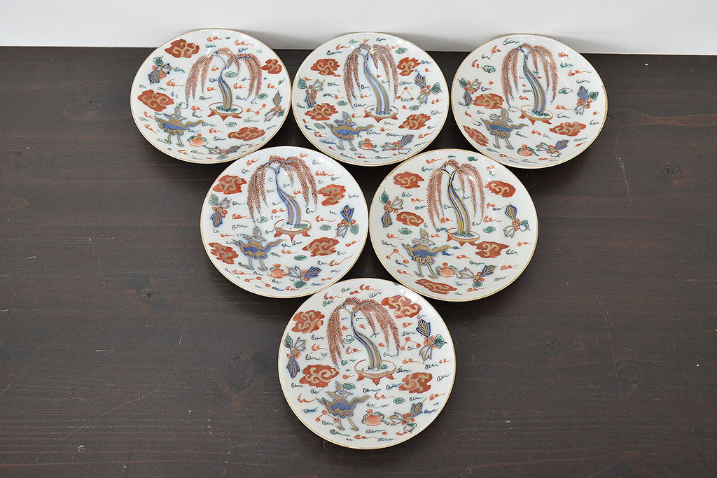 江戸期　伊万里焼　色絵　小皿6枚(和食器)(R-047453)
