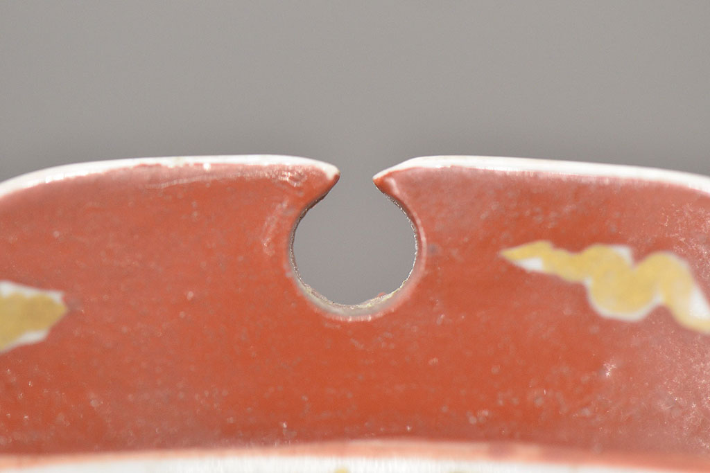 明治期　九谷焼　朝顔に蝶図　色絵　変形皿(透かし、和食器、深皿)(R-047455)