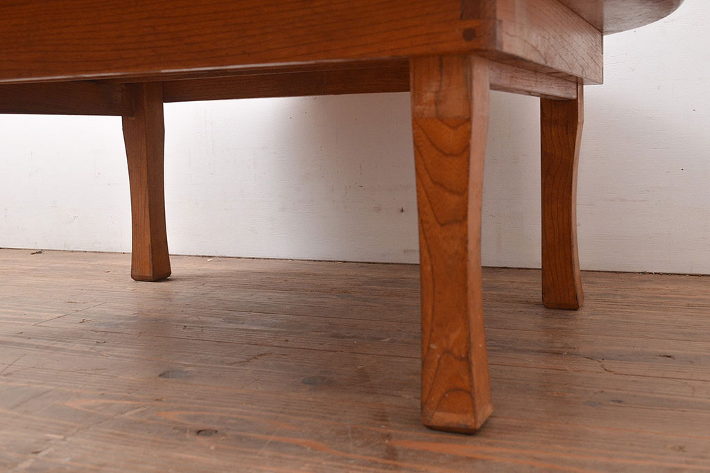 和製アンティーク　栓材　昭和初期　くっきりとした木目が魅力的なちゃぶ台(座卓、ローテーブル、折りたたみテーブル)(R-047503)