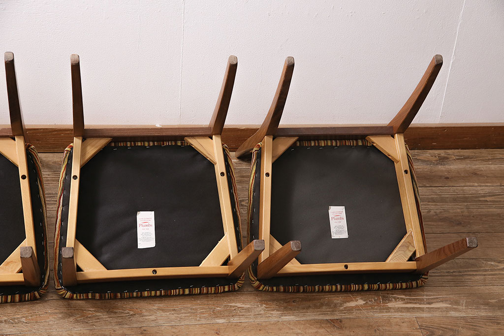 イギリスヴィンテージ　G-PLAN(ジープラン)　X-back(エックスバック)がお洒落なチーク材製のチェア4脚セット(ダイニングチェア、椅子、ビンテージ)(R-047515)
