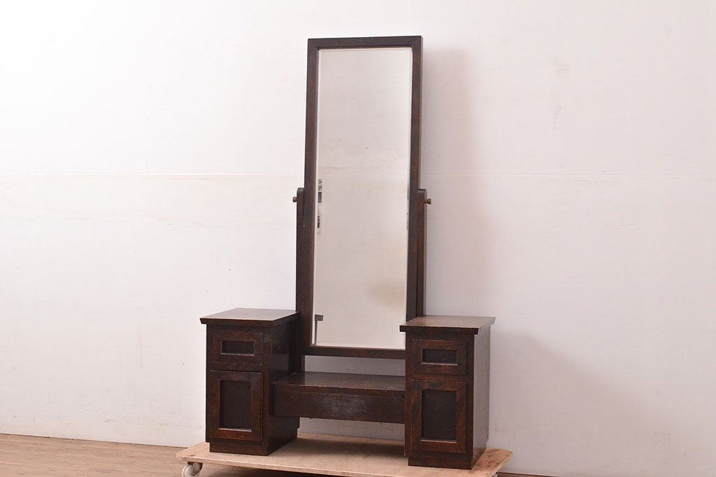 中古　松本民芸家具　M型一面鏡I　直線的なデザインが美しいドレッサー(姿見、鏡台、ミラー)(定価約24万円)(R-047555)