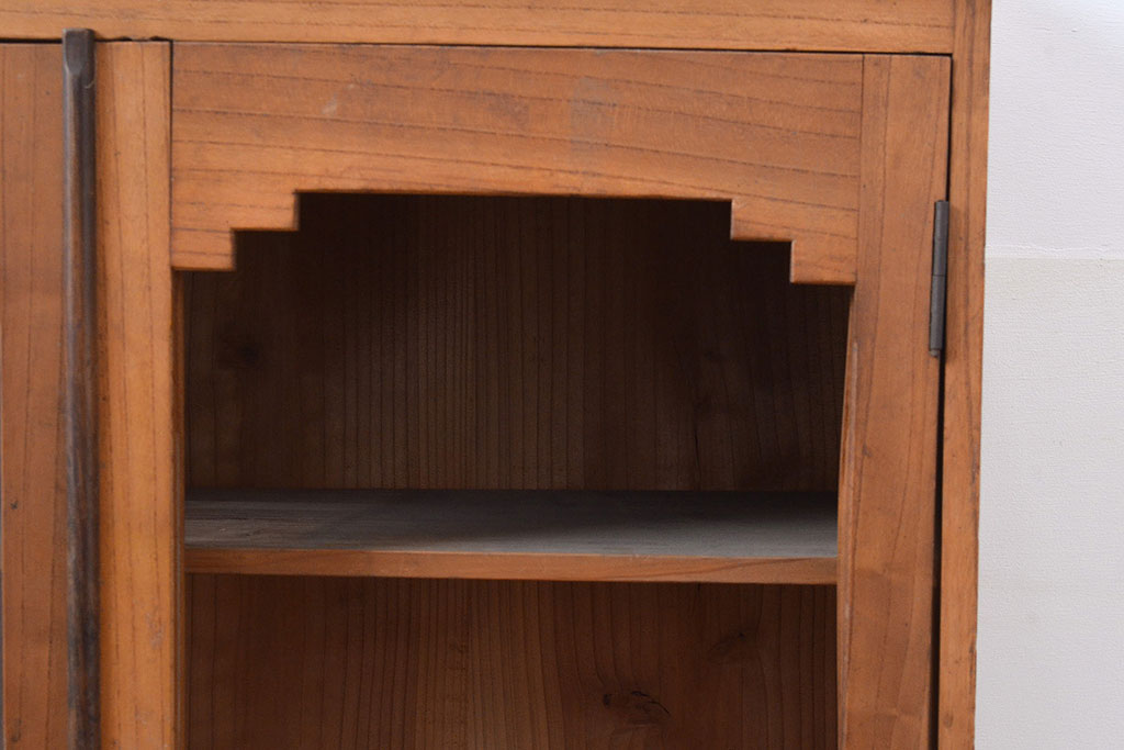 和製アンティーク　大正ロマンな雰囲気漂う前面ケヤキ材製の本箱(本棚、ブックケース、シェルフ、ガラス戸棚)(R-047563)