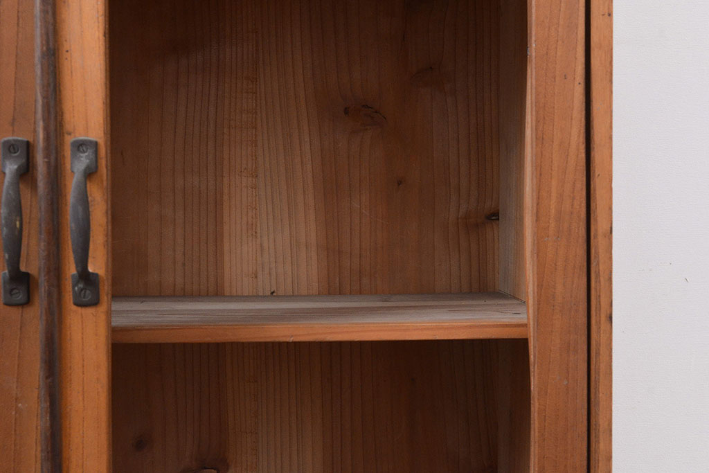 和製アンティーク　大正ロマンな雰囲気漂う前面ケヤキ材製の本箱(本棚、ブックケース、シェルフ、ガラス戸棚)(R-047563)