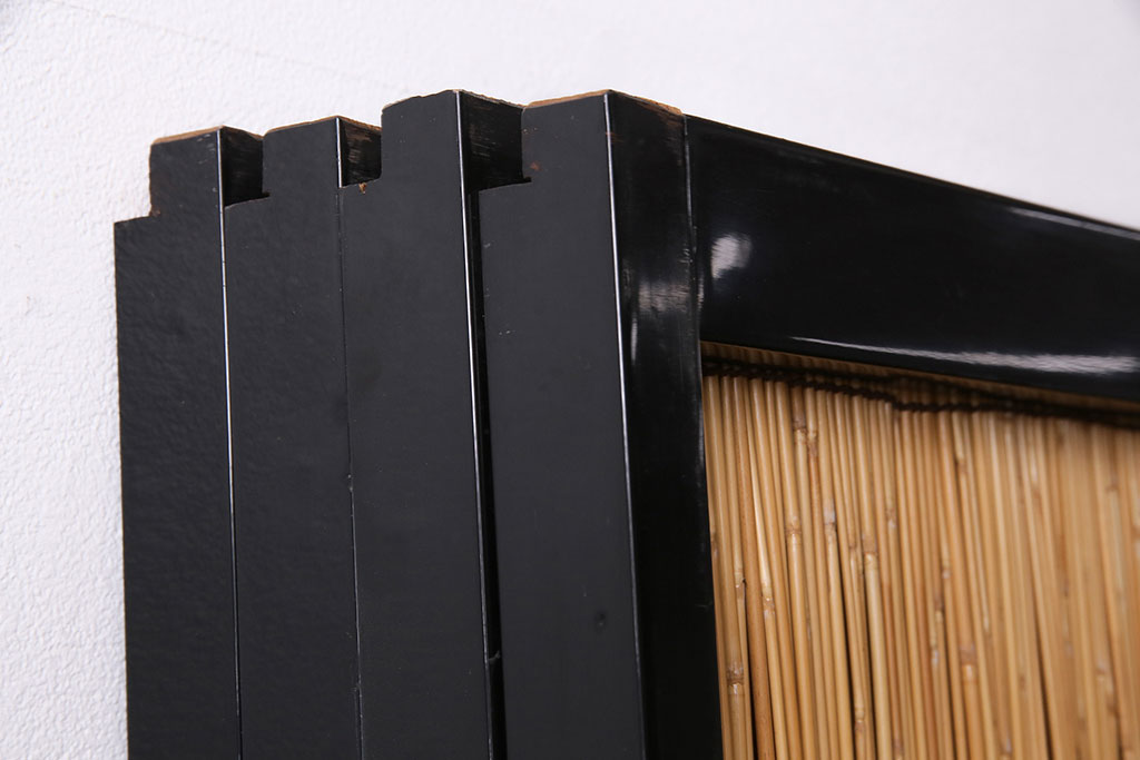 ビンテージ建具　上手物　漆塗り　泳ぐ鯉の透かしが風情漂う御簾戸4枚セット(簾戸、簀戸、葭戸、夏障子、夏戸、葦戸)(R-047612)
