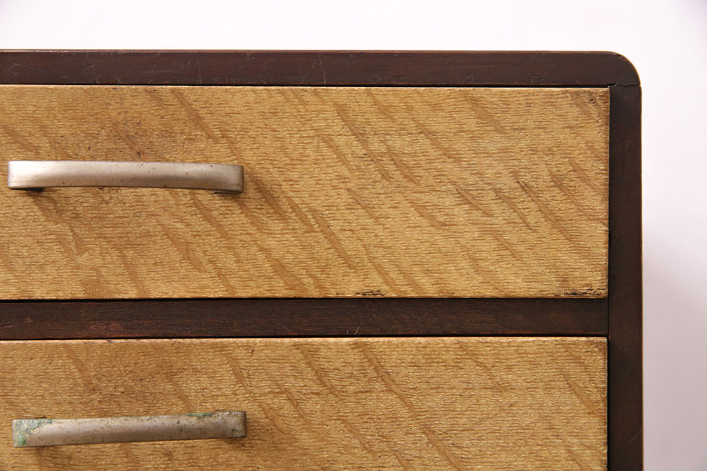 和製アンティーク　昭和中期　木色のコントラストがお洒落な小引き出し(小物収納、卓上収納)(R-047633)
