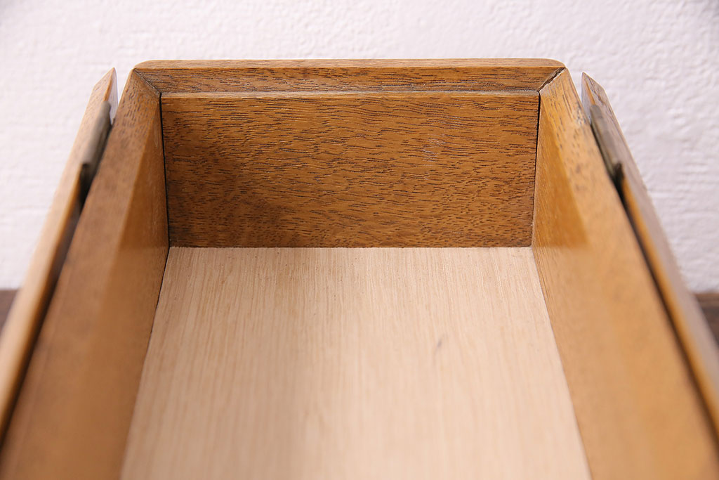 昭和レトロ　ナラ材　黒檀製そろばん付きの珍しい小物入れ(木箱、小物収納、算盤)(R-047636)