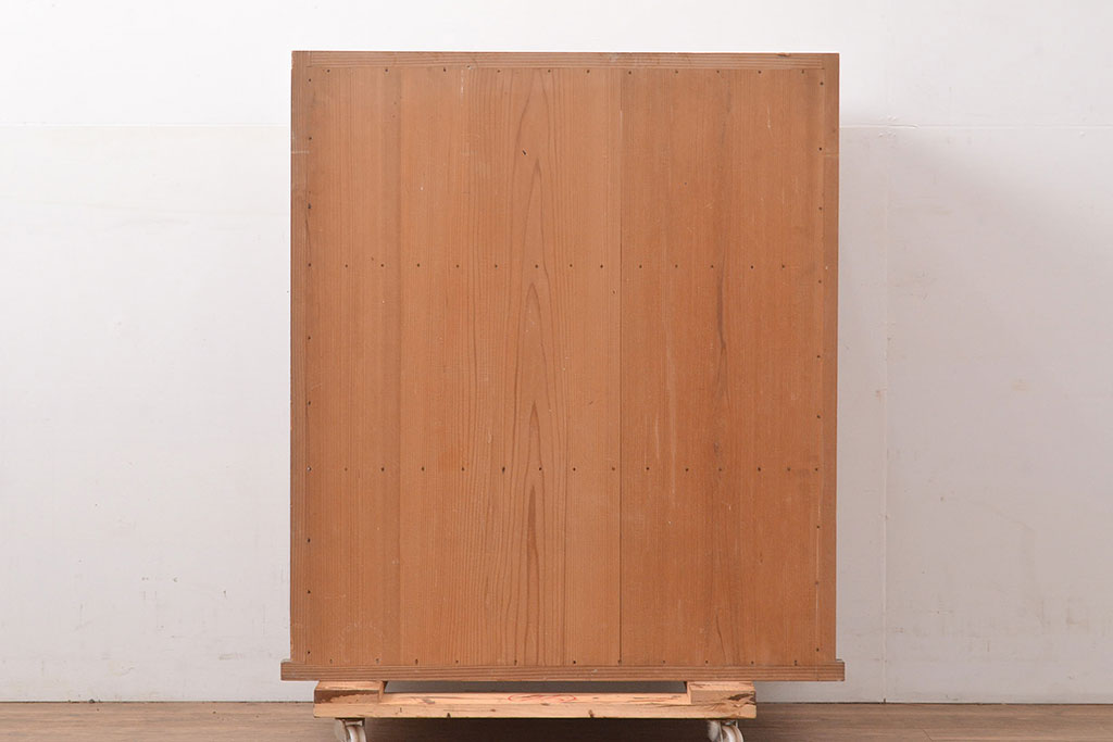 和製アンティーク　ラワン材　昭和レトロ　使い込まれた質感が懐かしさ漂うシンプルな本箱(キャビネット、収納棚)(R-047670)
