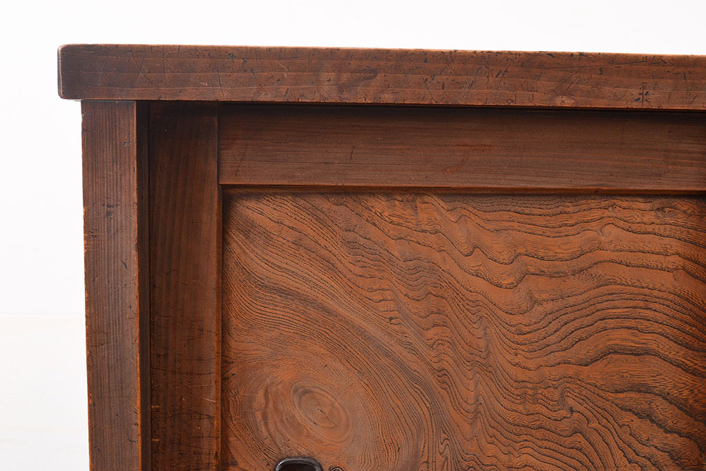 和製アンティーク　明治期　ケヤキ材の杢目が魅力的な帳場箪笥(時代箪笥、収納箪笥)(R-047674)