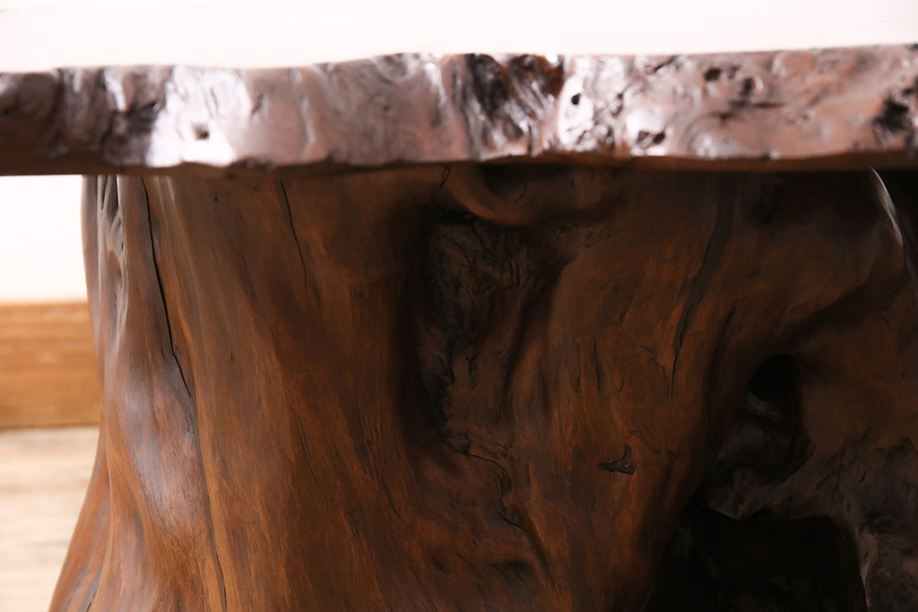 和製アンティーク　総カリン材製!美しい鳥眼杢が見られる存在感のある座卓(花台、飾り台、花梨材)(R-047785)