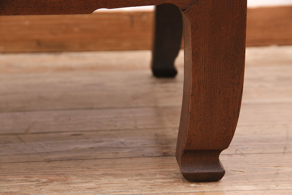 アンティーク　ケヤキ材製　異素材の組み合わせがお洒落な小振りの座卓(センターテーブル、ローテーブル)(R-047817)