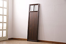 アンティーク建具　ヒノキ材　古いお寺の桟唐戸2枚セット(蔵戸、玄関戸、両開きドア、木製扉、門扉)(R-071111)
