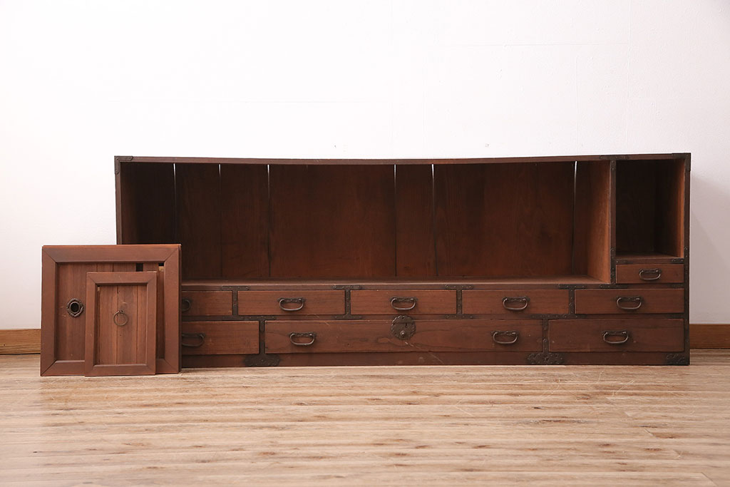 和製アンティーク　前面ヒノキ材・桐材　落ち着きのある和を演出するリビングボード(テレビ台、箪笥ローボード、サイドボード)(R-048000)
