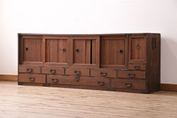アンティーク家具　アンティーク　古い木製のシンプルな薄型本棚(1)