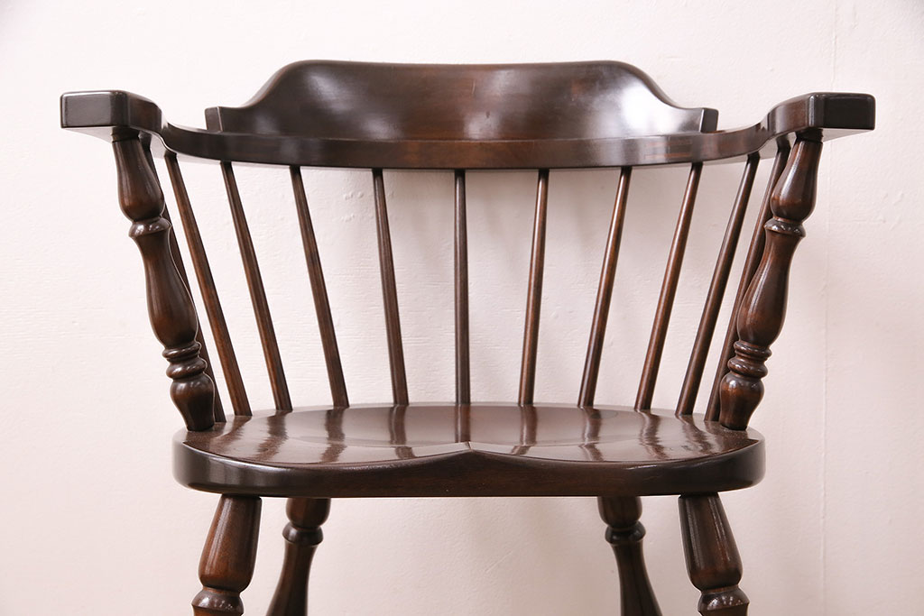 中古　松本民芸家具　背もたれが低いローバックタイプの#91型キャプテンチェア(アームチェア、椅子)(定価約11万円)(R-048009)