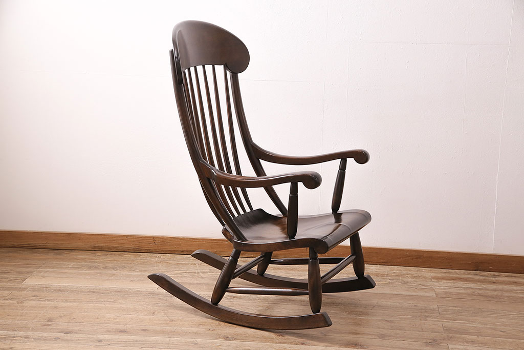 中古　希少　絶版品　松本民芸家具　やすらぎのひとときにおすすめなG型ロッキングチェア(定価約47万円)(椅子、揺り椅子、アームチェア)(R-048020)