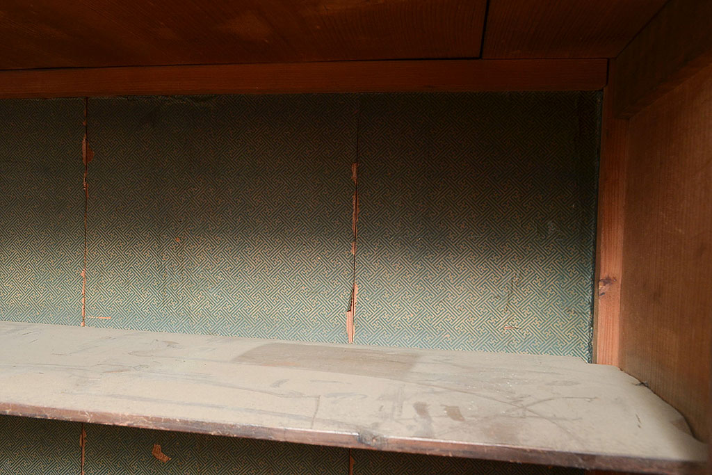 和製アンティーク　象嵌細工入り　大正ロマンにおすすめ!深みのある木色が素敵な重ね戸棚(キャビネット、ガラスケース、収納棚)(R-048027)