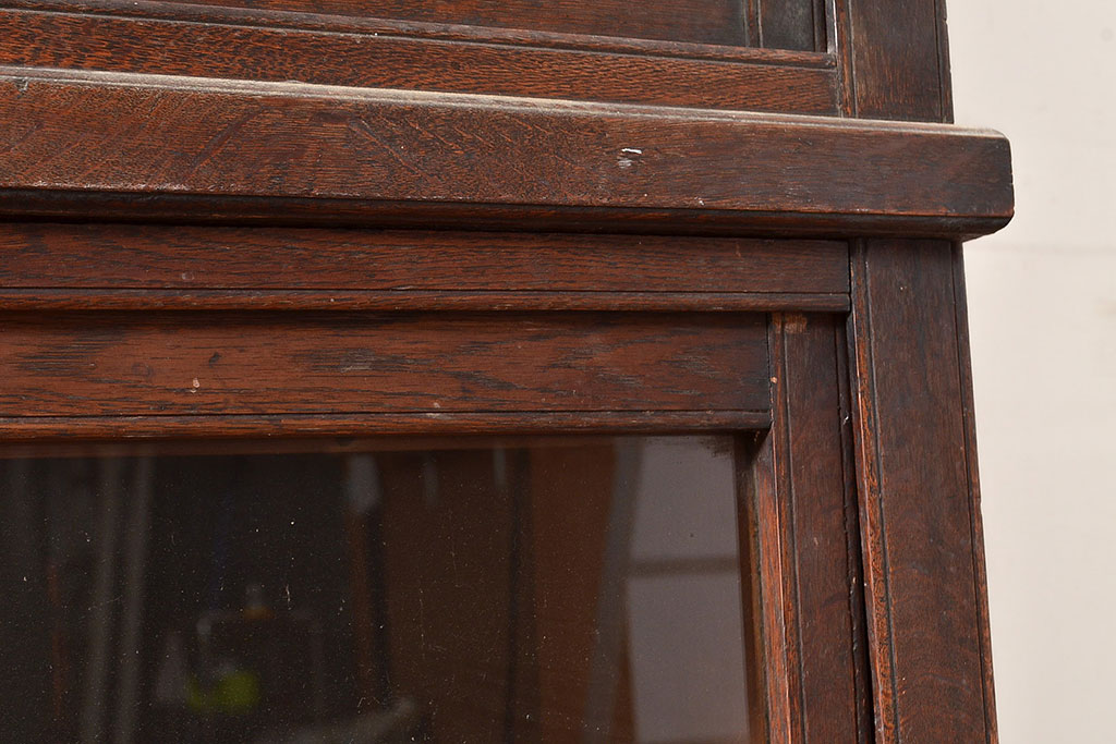 和製アンティーク　引き出し付き　大正ロマンにおすすめ!深みのある木色が素敵なガラス戸棚(キャビネット、ガラスケース、収納棚、サイドボード)(R-048029)