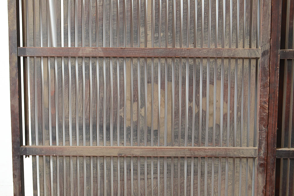 アンティーク建具　細く並ぶ桟がモダンな空間を演出する格子戸2枚セット(引き戸、建具)(R-048034)