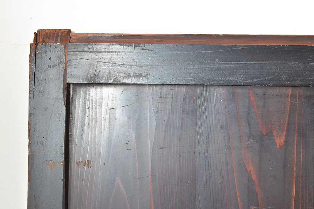 アンティーク建具　明治大正期　黒い木枠がモダンで格好良い帯戸4枚セット(板戸、引き戸)(R-048037)