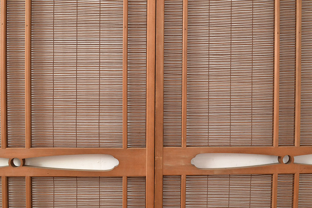 アンティーク建具　帯部分のデザインが目を引く品のある簀戸3枚セット(簾戸、葭戸、夏障子、すど、葦戸)(R-048055)