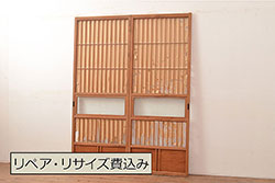 アンティーク建具　昭和初期　山水図　和の風情漂う彫刻欄間1枚(明り取り、ディスプレイ)(R-056376)