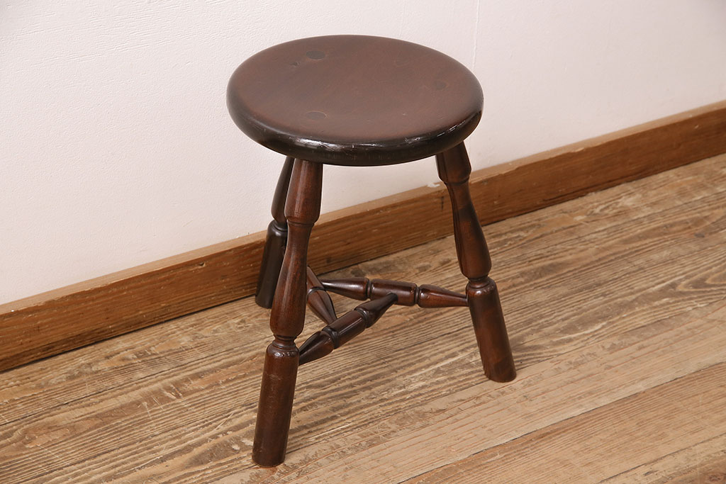 中古　松本民芸家具　花台としても活躍する温もりあふれる三脚スツール(椅子、花台)(R-048074)