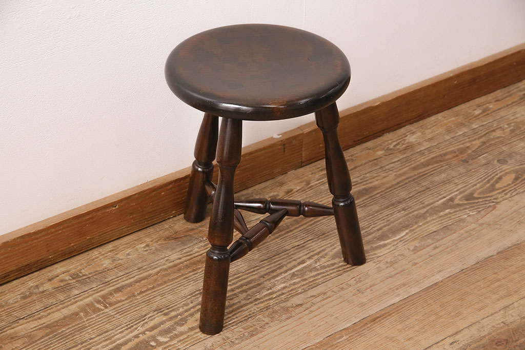 中古　松本民芸家具　花台としても活躍する温もりあふれる三脚スツール(椅子、花台)(R-048075)