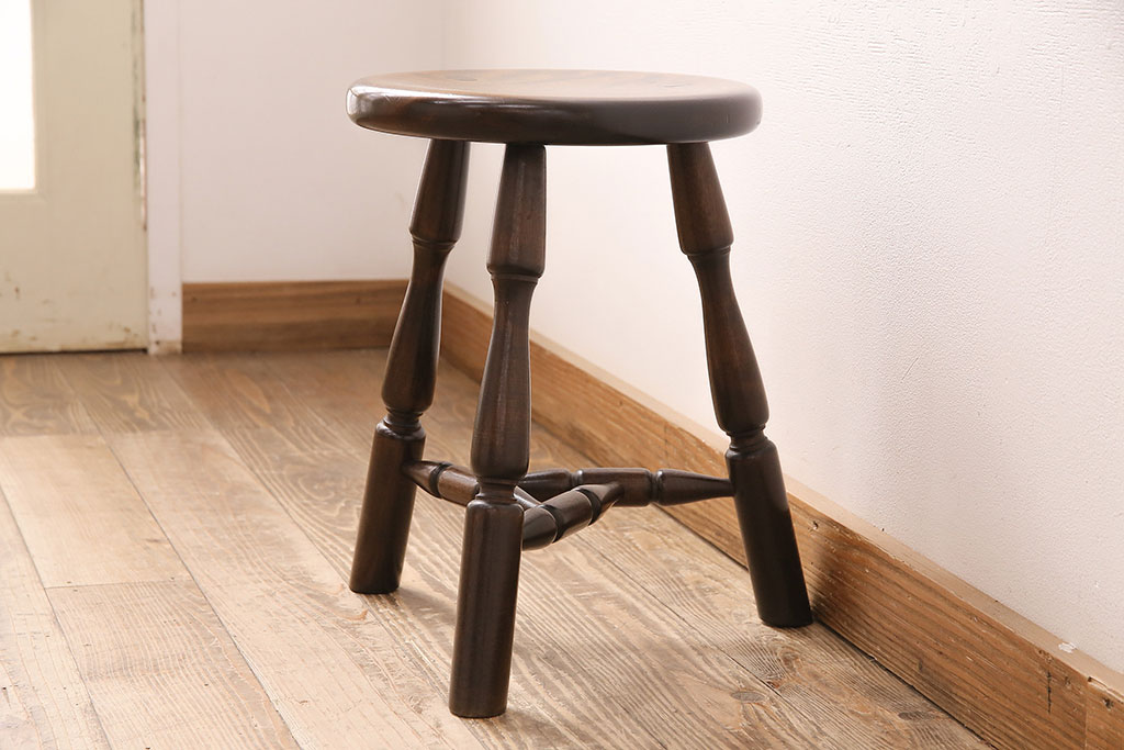 中古　松本民芸家具　花台としても活躍する温もりあふれる三脚スツール(椅子、花台)(R-048082)
