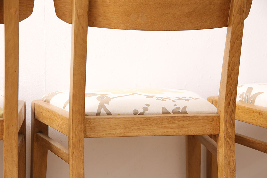 イギリスヴィンテージ　オーク材　花柄座面のチェア4脚セット(ダイニングチェア、椅子、ビンテージ)(R-048101)