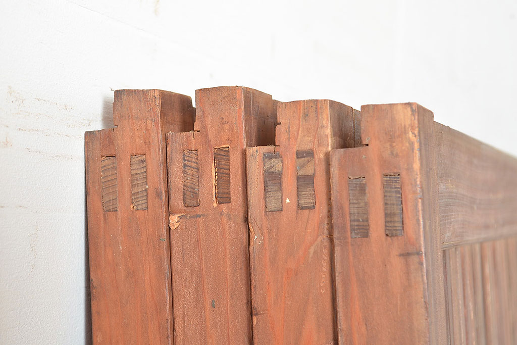 アンティーク建具　昭和中期　腰板ケヤキ材　風情を感じる佇まいが魅力的な裏障子付き格子戸4枚セット(障子戸、引き戸、建具)(R-048114)