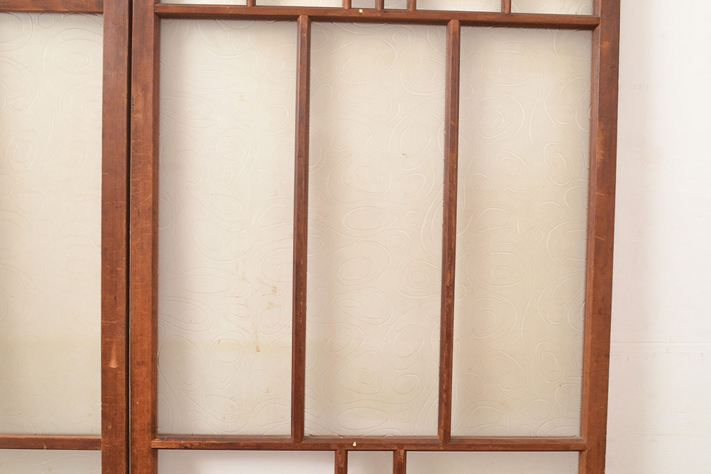 和製アンティーク　レトロな空間づくりに活躍する、珍しい模様のガラス戸2枚セット(引き戸、建具)(R-048141)