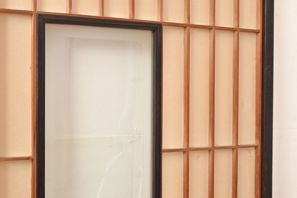 アンティーク建具　黒い框がモダンな印象を高める障子戸2枚セット(引き戸、建具)(R-048149)