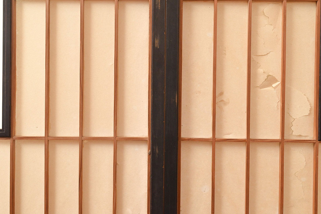 アンティーク建具　黒い框がモダンな印象を高める障子戸2枚セット(引き戸、建具)(R-048150)