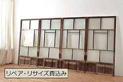 アンティーク建具　大正ロマンな雰囲気漂うガラス戸4枚セット(引き戸、玄関戸、建具)(R-048182)