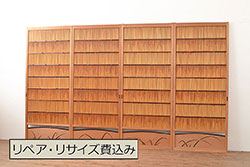 アンティーク建具　昭和初期　シンプルな木製フレームの障子戸3枚セット(建具、引き戸)(R-037004)