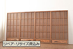 アンティーク建具　漆塗り　杉材一枚板　杢目の良い板戸2枚セット(帯戸、引き戸)(R-064123)