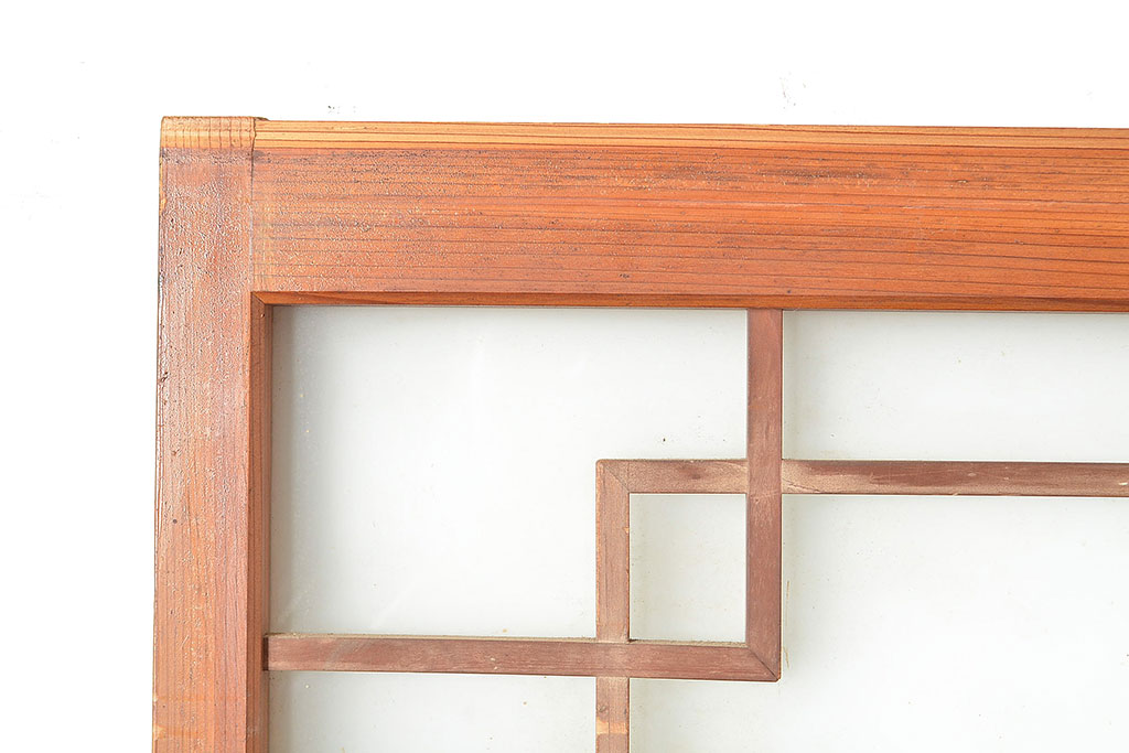 和製アンティーク　腰板桑材　珍しいデザインが目を引く裏ガラス入り格子戸3枚セット(引き戸、建具、ガラス戸)(R-048256)
