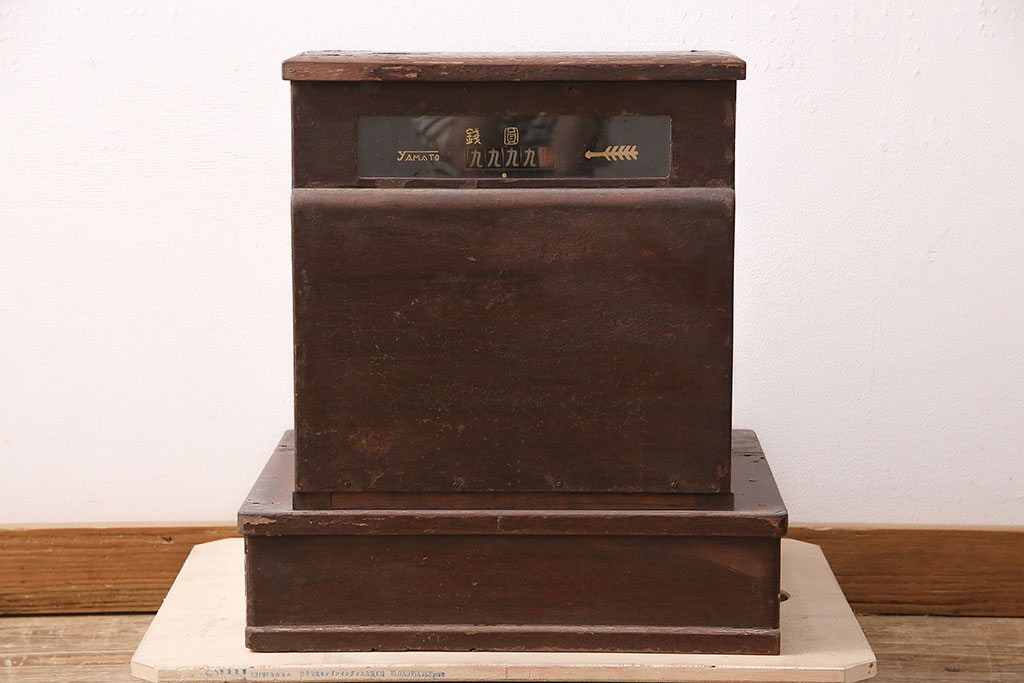 ジャンク品　昭和レトロな味わい漂う木製レジスター(ディスプレイ)(R-048303)