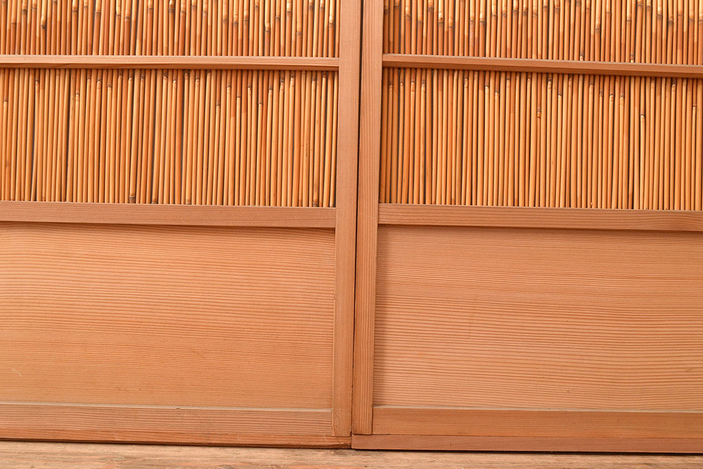 和製アンティーク　竹の桟が和の風情漂う御簾戸2枚セット(簾戸、簀戸、葭戸、夏障子、夏戸、葦戸)(R-048309)